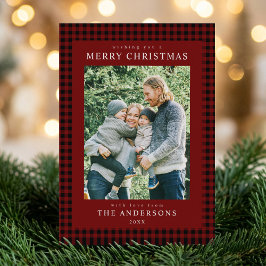 Rode Gingham Kerst Foto Feestdagenkaart