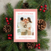 Rode Gingham Kerst Foto Feestdagenkaart