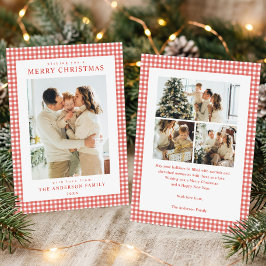 Rode Gingham Kerst Foto Feestdagenkaart