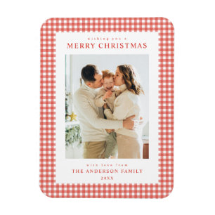 Rode Gingham Kerst Foto Magneet
