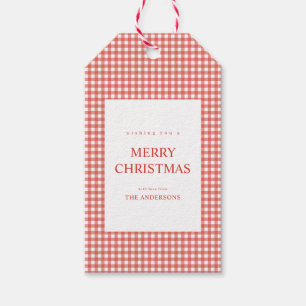 Rode Gingham Kerstmis Cadeaulabel