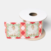 Rode Gingham Kerstmis Custom Foto Satijnen Lint (Spoel)