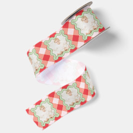 Rode Gingham Kerstmis Custom Foto Satijnen Lint