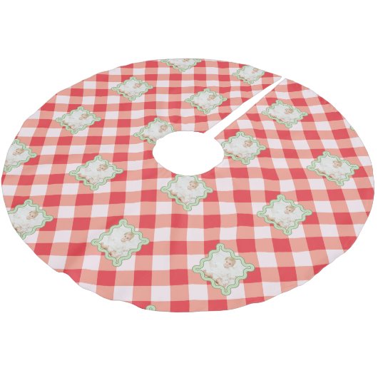 Rode Gingham Kerstmis Douane Foto Kerstboom Rok (Gekanteld)