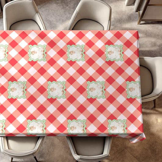Rode Gingham Kerstmis Douane Foto Tafelkleed