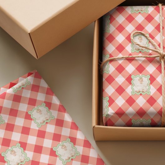 Rode Gingham Kerstmis Douane Foto Tissuepapier