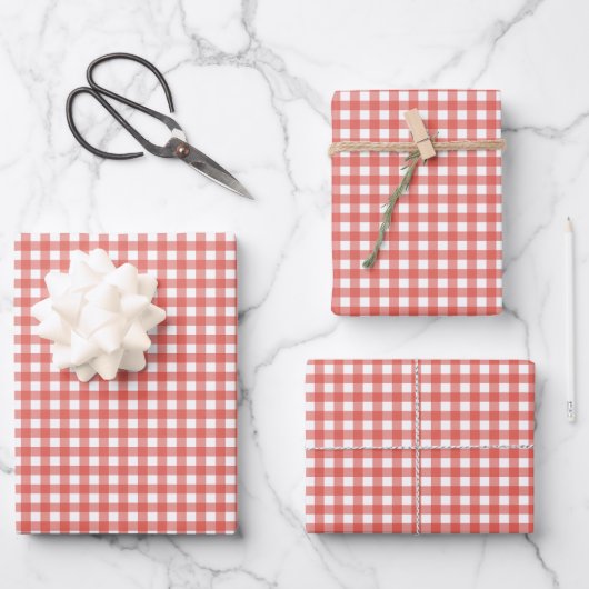 Rode Gingham Kerstmis Inpakpapier Vel (Voorkant)