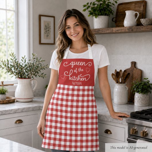 Rode Gingham Keukenkoningin Schort