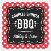 Rode Gingham Koppel Bruiloft BBQ Vierkante Sticker (Voorkant)