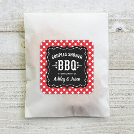 Rode Gingham Koppel Bruiloft BBQ Vierkante Sticker