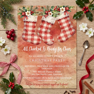 Rode Gingham Kous Potluck Kerstfeest Kaart