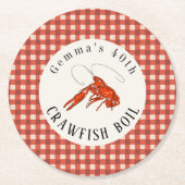 Rode Gingham Kreeftencoques Kookfeest Zeedierenfee Ronde Kartonnen Onderzetter (Voorkant)
