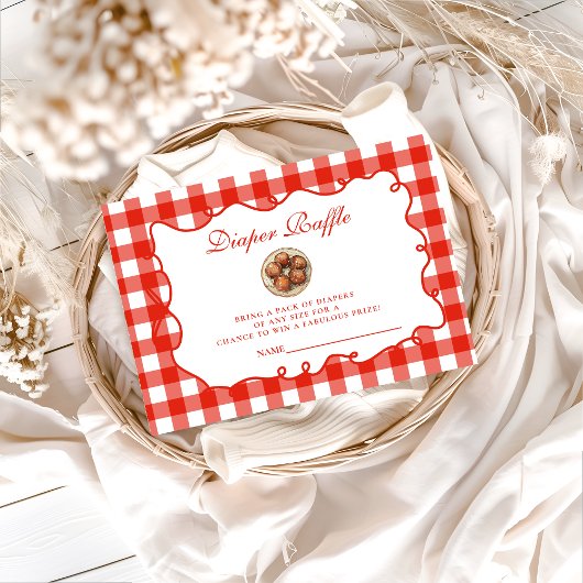 Rode Gingham Meatball Luier Raffle Informatiekaartje
