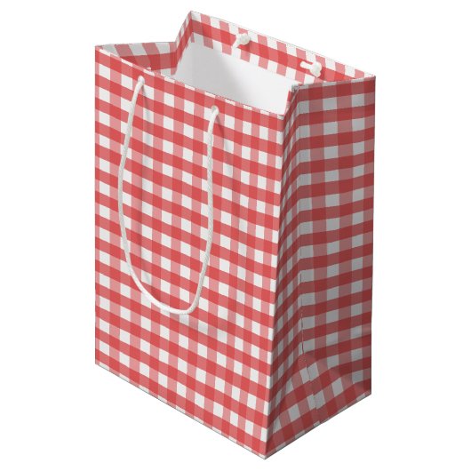 Rode Gingham Medium Cadeauzakje (Voorkant Gekanteld)