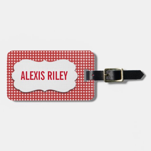 rode gingham met afgeschuind label bagagelabel (Voorkant horizontaal)