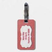 rode gingham met afgeschuind label bagagelabel (Achterkant verticaal)