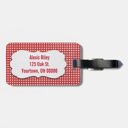rode gingham met afgeschuind label bagagelabel (Achterkant horizontaal)