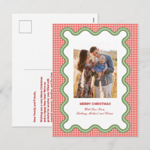 Rode Gingham Met Golf Groen Rand Foto & Brief Feestdagenkaart