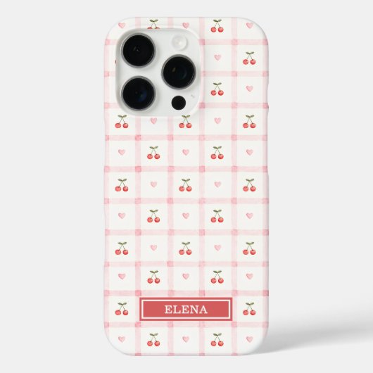 Rode Gingham met Kersen en Strikken met Monogram Case-Mate iPhone Case (Achterkant)