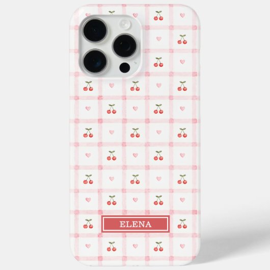 Rode Gingham met Kersen en Strikken met Monogram Case-Mate iPhone Case (Achterkant)
