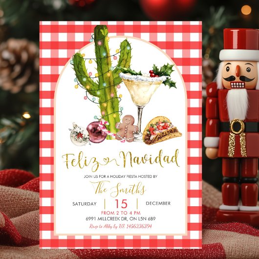 Rode Gingham Mexicaans Feliz Navidad Kerstfeest Kaart
