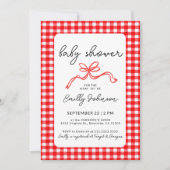 Rode Gingham Mooie Strik Handgeschreven Baby Showe Kaart (Voorkant)
