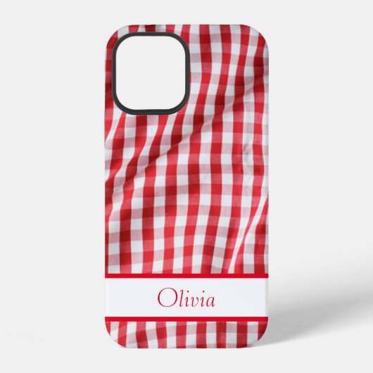 Rode Gingham Naam Eenvoudig Modern iPhone Hoesje (Achterkant)