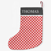 Rode Gingham Offblack Kraag Aangepaste Naam Kleine Kerstsok (Achterkant)