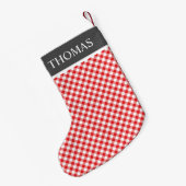 Rode Gingham Offblack Kraag Aangepaste Naam Kleine Kerstsok (Achterkant (Hangend))