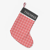 Rode Gingham Offblack Kraag Aangepaste Naam Kleine Kerstsok (Voorkant (Hangend))