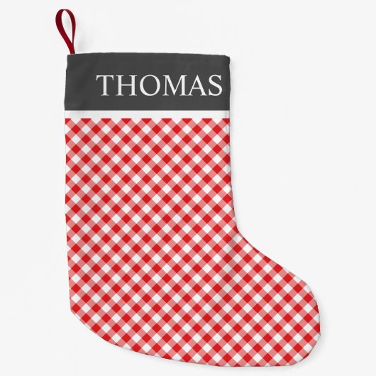 Rode Gingham Offblack Kraag Aangepaste Naam Kleine Kerstsok (Voorkant)