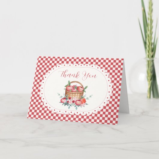 Rode Gingham Oogappel Baby Shower Bedankkaart (Voorkant)