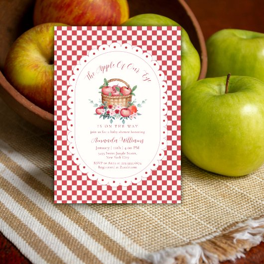 Rode Gingham Oogappel Baby Shower Kaart