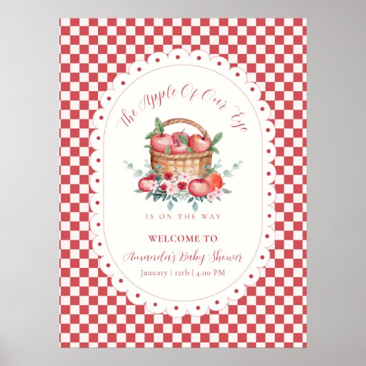 Rode Gingham Oogst Appel Baby Shower Welkom Poster (Voorkant)