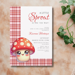 Rode Gingham Paddenstoel Kleine Spruit Baby Shower Kaart