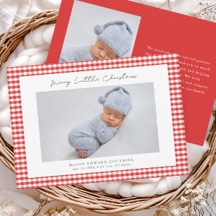 Rode Gingham Patroon Kerst Foto Bedankkaart