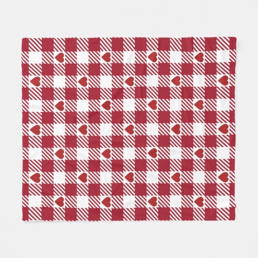 Rode Gingham patroon met harten Fleece Deken (Voorkant (Horizontaal))
