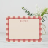 Rode Gingham Patroon Notitiekaart (Staand voorkant)