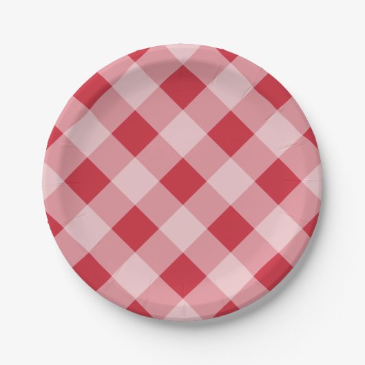 Rode Gingham Picknick BBQ-feest Papieren Borden Bordje (Voorkant)
