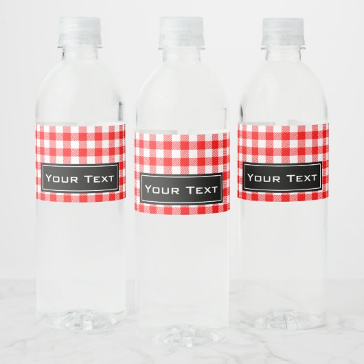 Rode gingham picknick tafelkleed print waterfles etiket (Flessen)
