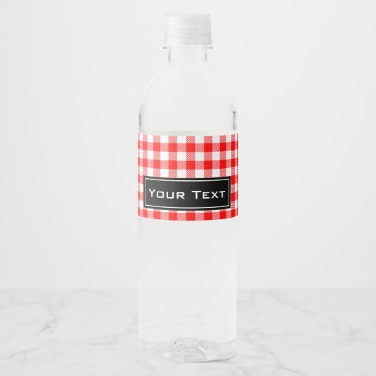 Rode gingham picknick tafelkleed print waterfles etiket (Voorkant)