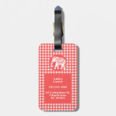 Rode Gingham Plaid met witte olifant en naam Bagagelabel (Achterkant verticaal)