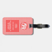 Rode Gingham Plaid met witte olifant en naam Bagagelabel (Achterkant horizontaal)