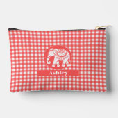 Rode Gingham Plaid met witte olifant en naam Etui (Achterkant)