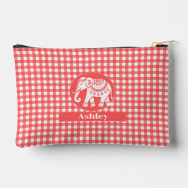 Rode Gingham Plaid met witte olifant en naam Etui