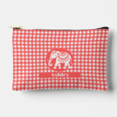 Rode Gingham Plaid met witte olifant en naam Etui (Voorkant)