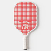Rode Gingham Plaid met Witte Olifant en Naam Pickleball Paddle (Achterkant)