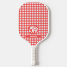Rode Gingham Plaid met Witte Olifant en Naam