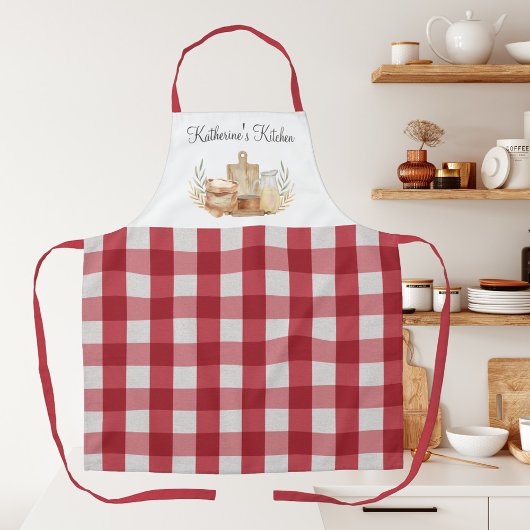 Rode Gingham Plaid Patroon Bakbenodigdheden Schort