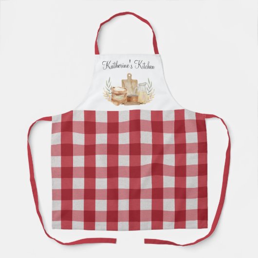 Rode Gingham Plaid Patroon Baking Supplies Schort (Voorkant)